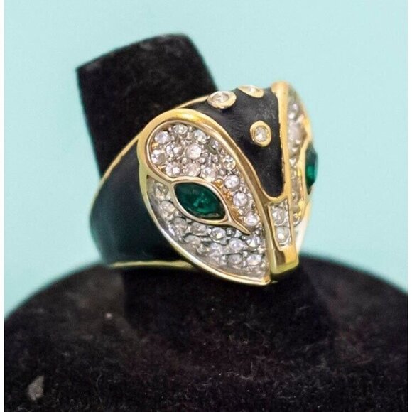 Vintage Gold Plated Abstract Owl Face Ring Size 7 - E8 - Picture 1 of 4